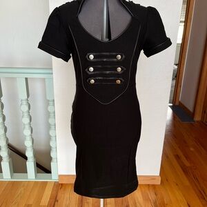 Killstar Black Military-Style Mini Dress with Button Accents